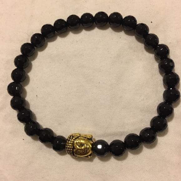 Faceted black onyx Buddha bracelet
