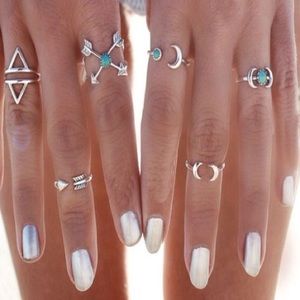 Silver bohemian set of 6 rings, LAST DAY