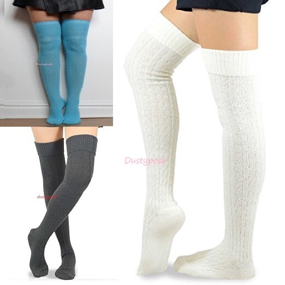 Cable Knit Over The Knee Sock Thigh High Cuff Boot Cosplay School Girl Uniform