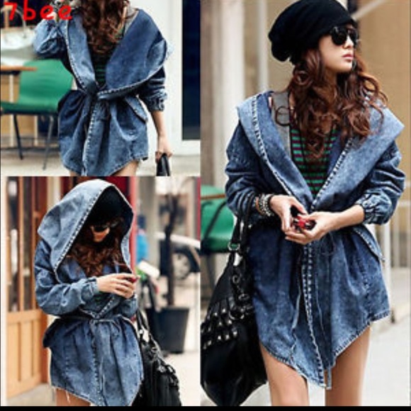 Oversized denim hoodie jacket