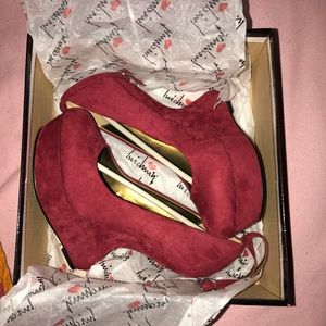 Red Swoop ankle strap platform wedge