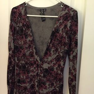 Purple and gray rose pattern cardigan
