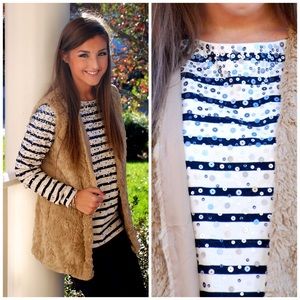 J Crew Striped Confetti Sequin Shirt