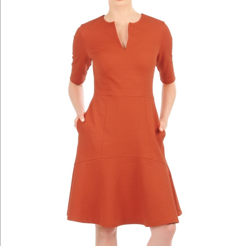 NWOT Eshakti orange jacquard dress w/flounce hem.