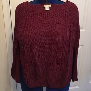 Burgundy distressed sweater