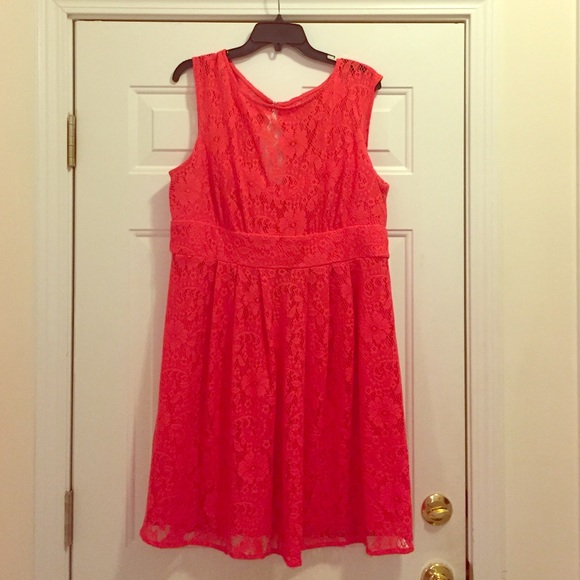 Coral Lace Cap Sleeve Dress Size 16