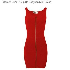 Bodycon zip up red mini dress