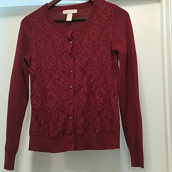 Lace front cardigan (burgundy)