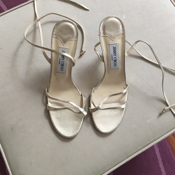 Jimmy Choo gold tie up ankle heels!