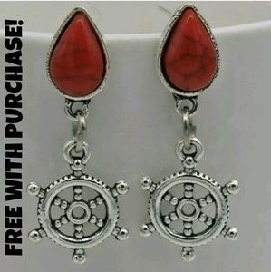 ❌️SOLD Silver & Red Nautical Wheel Earrings