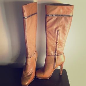 Knee high Cognac leather boots