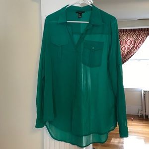 Forever 21 Green Sheer Button-Down