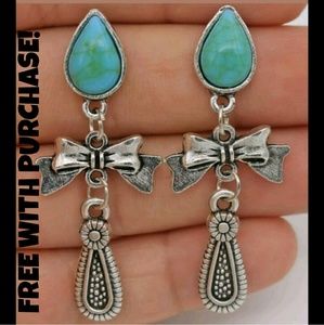 ❌️SOLD Silver & Turquoise Bow Knot Earrings