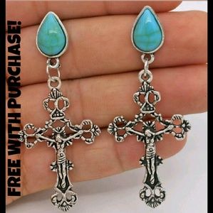 ❌️SOLD Turquoise Cross Religious Crucifix Earrings