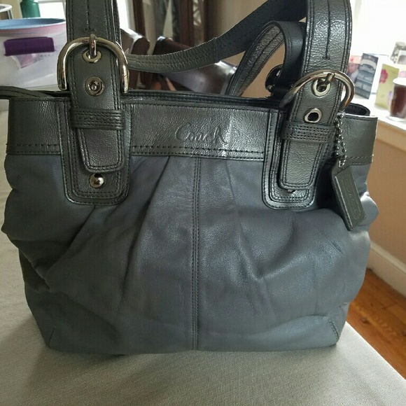 Gray/silver leather Coach purse