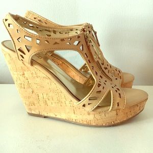 Taupe geometric cutout wedges with front zipper