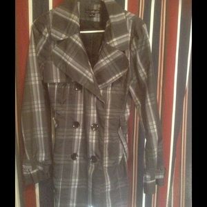Gray plaid rain coat