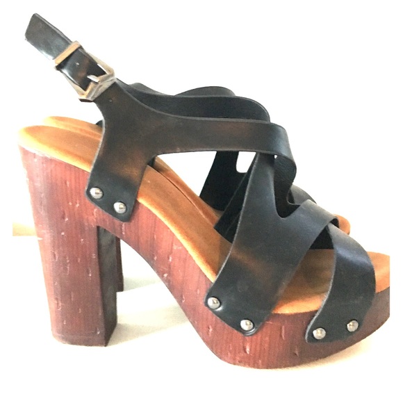 Black faux leather heels