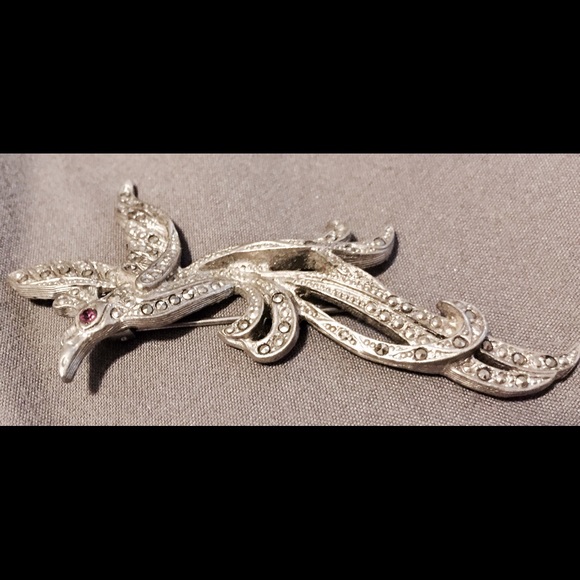 Antique marquisate silver humming bird brooch