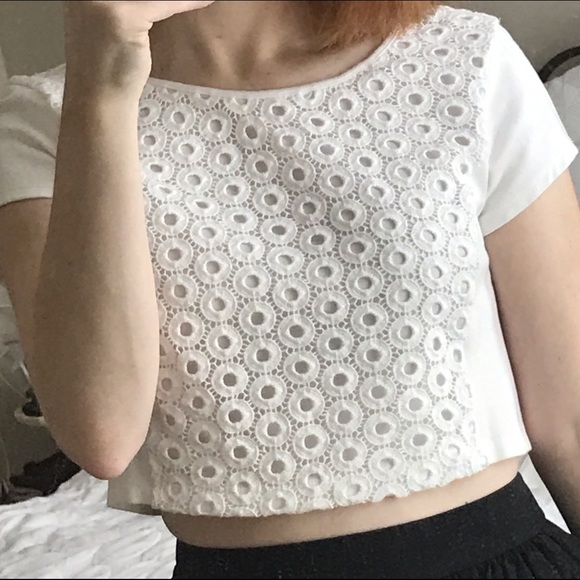 Express Crochet Detail White Crop Top