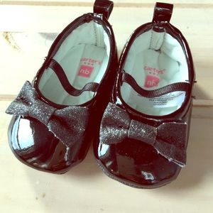 {carters} newborn 'patent' bow shoes