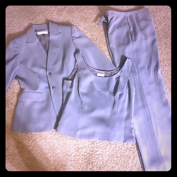 Gray and white stripped 3 piece suit TAHARI suit.