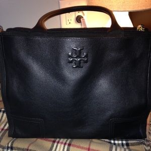 Authentic Tory Burch Ella Canvas and Leather Tote