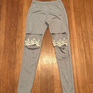 Grey leggings with peak a boo lace