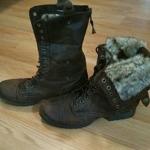 Brown fur boot, brown lace up boots