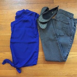 AEO Blue Tie Front Top