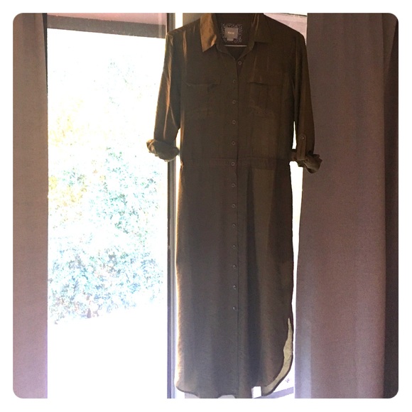 Anthropologie olive button up dress