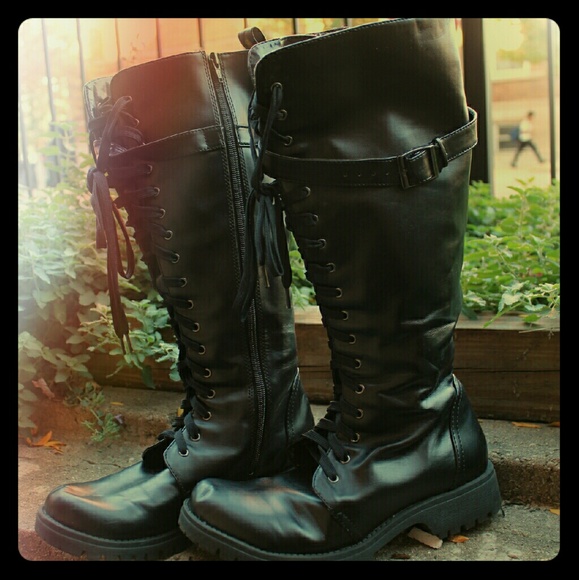 volatile black strap combat boots