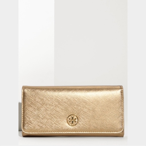 Tory Burch Handbags - Tory Burch Robinson envelope clutch wallet Gold