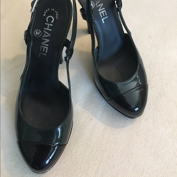 Chanel Patent Leather two tone sling back heels