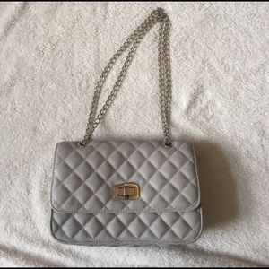 Grey Quilted Silver Chain Crossbody Bag