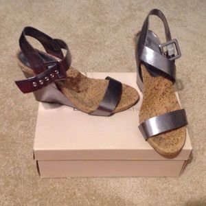 BCBG Metallic Wedge Sandals