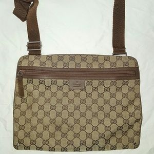 Authentic Gucci logo monogram brown messenger bag