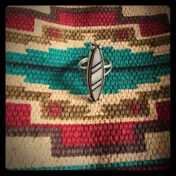 Mother of Pearl Overlay Silver Ring 7 - Picture 1 of 4
