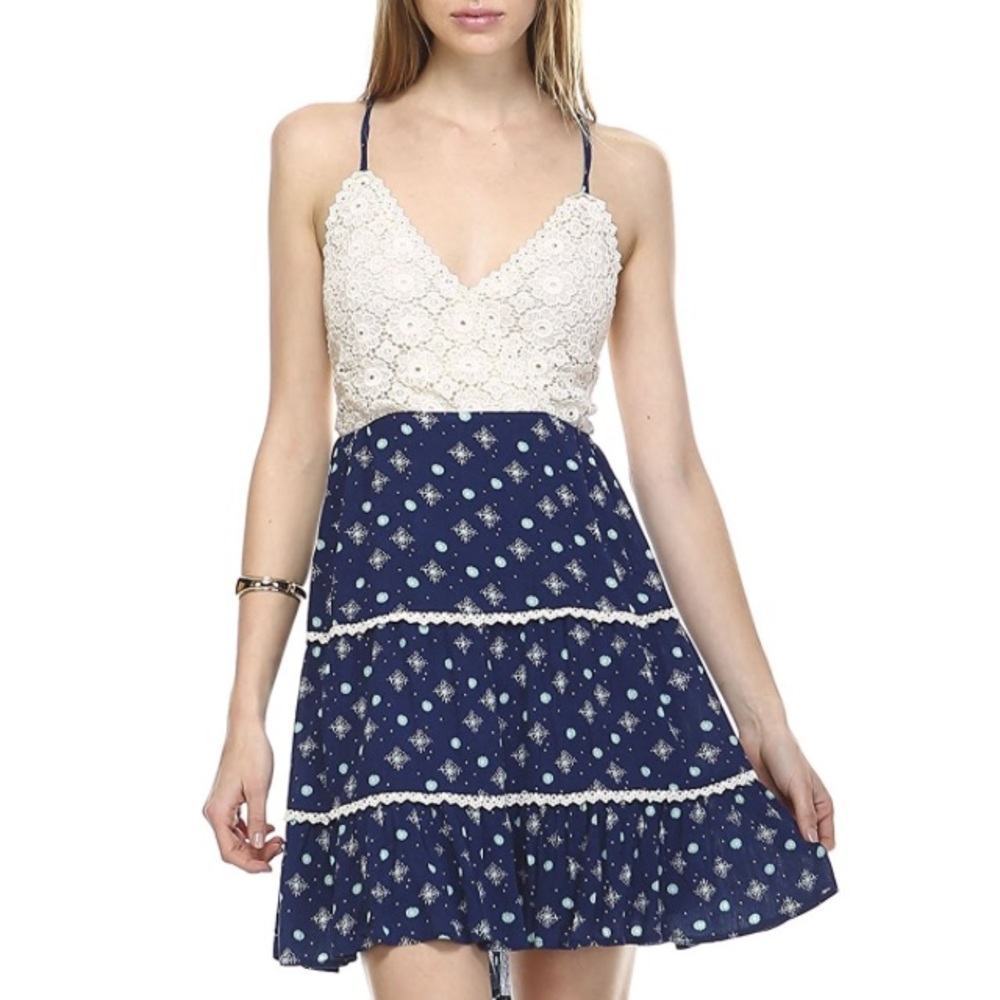 Bohemian Halter Dress, Tiered Skirt, Crochet Top