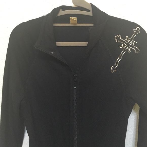 Light black jacket with rhinestone crosses