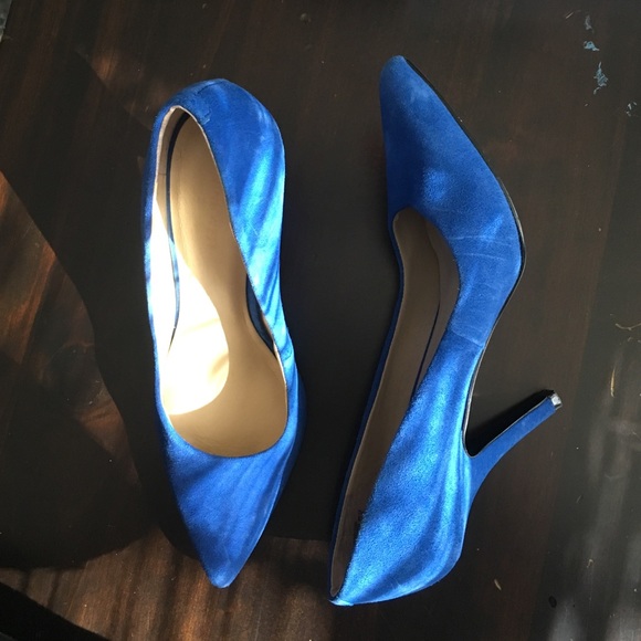 Blue suede pumps 3 1/2 inch heel