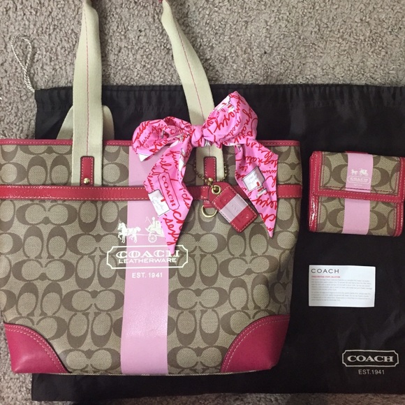 Coach Heritage Stripe Collection Bag w/ Accesories