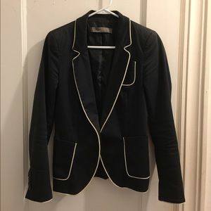 Navy blazer with white trim Chanel off white blazer with