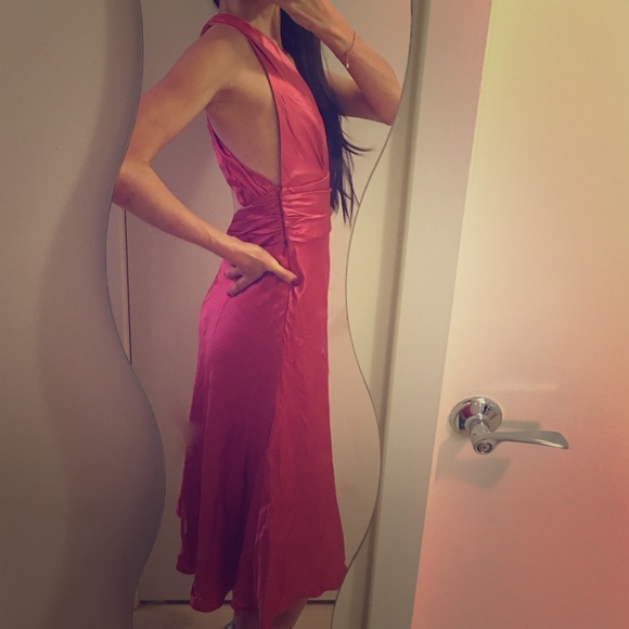 Low cut pink satin classy gala/cocktail dress