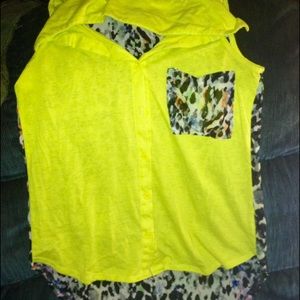 Rue21 Bright Yellow/Sheer Floral Button Down Shirt