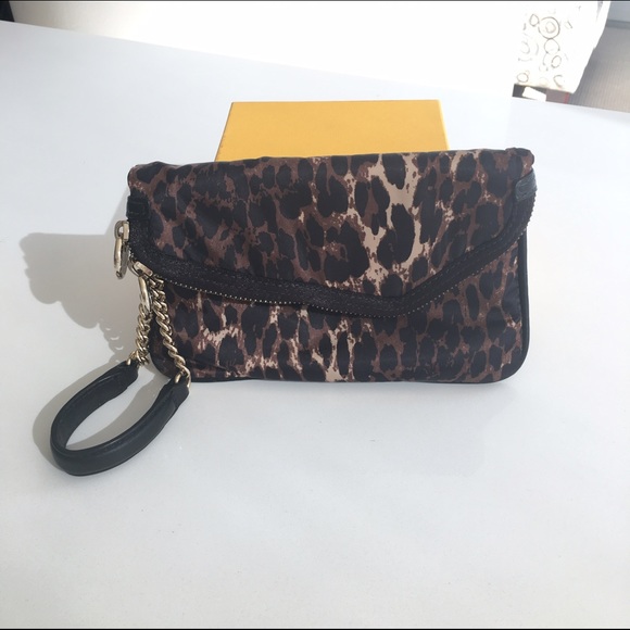 Henri Bendel leopard wristlet with gold accents