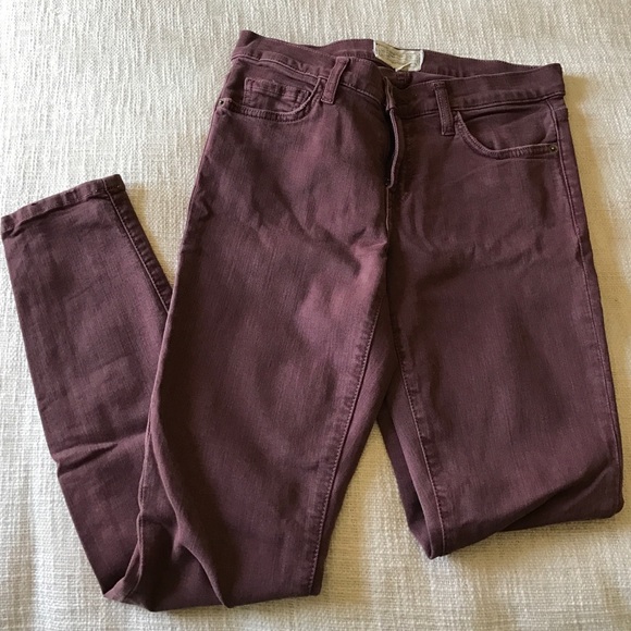 Dusty maroon colored jeans by Current Elliott