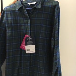 Women's flannel. Green and blue plaid.