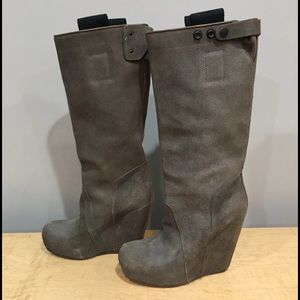 Rick Owen wedge leather knee high boots