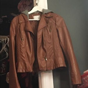 Leather jacket with hoody